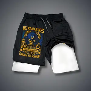 Warhammer 40,000 Game 80s 90s Double-Layer Sports Shorts Graphic Shorts Black Camo Streetwear Shorts Men Outfits Men Vacation Outfits Shorts