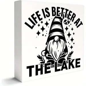 Lake Decor Wooden Box Sign, Rustic Design Summer Lake House Life Decor Home Bedroom Bathroom Decoration, Life Is Better at The Lake, Lake House Gifts for New Home Women Men 5x5 inch