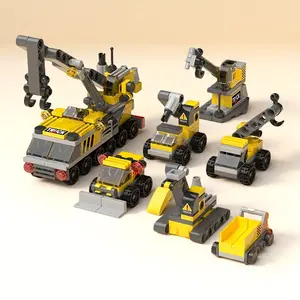 7-In-1 Mini Engineering Vehicle Building Block Set, Kids Educational Assembly Toy, Crane Bulldozer Excavator Models, Compatible Lego Gift