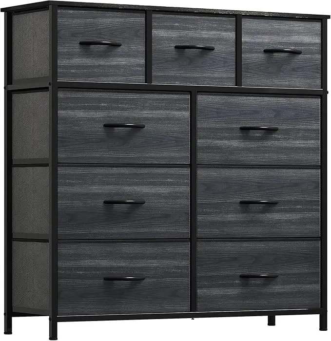 DWVO Chest of Drawer with 9 Drawers for Bedroom Fabric Dresser Storage Drawers With Handles Metal Frame for Living Room, Hallway, Nursery
