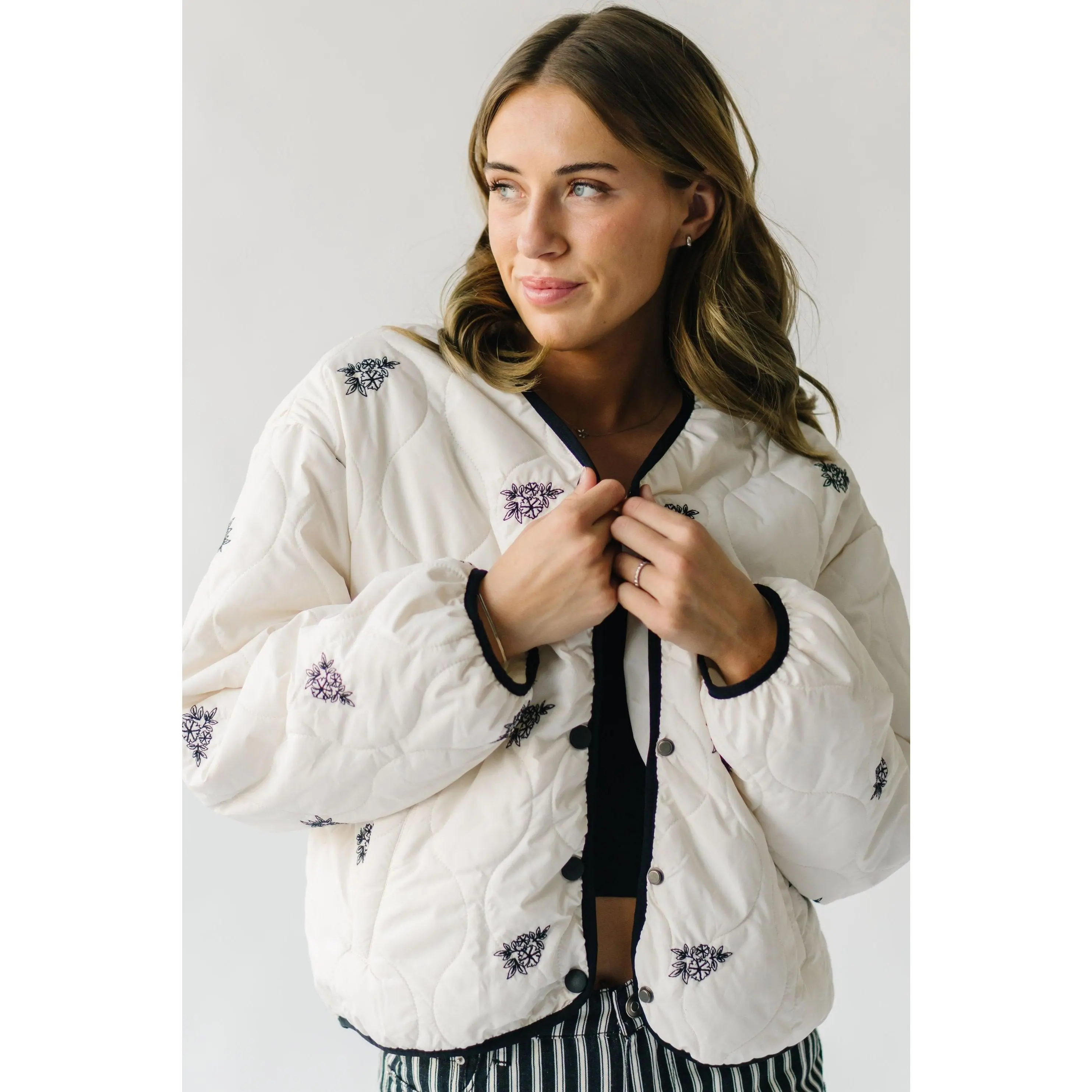 The Loyola Floral Puffer Jacket in Cream