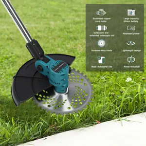 9 Inch Weed Eater, Electric Weed Mower Cordless Trimmer, Retractable Home Weed Eater Cutter, Battery Power Rechargeable Handheld Lawn Mower with Brushless Motor