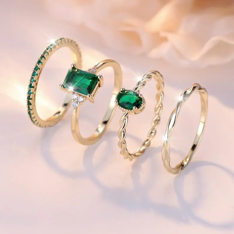 Women's Elegant Artificial Zircon Decorated Rings As Perfect Gift for Girlfriend, Minimalist Temperament Artificial Zircon Inlaid Ring Set for Daily & Party Decoration, Wedding Promise Rings, Artificial Gemstone Ring, Beautiful Rings