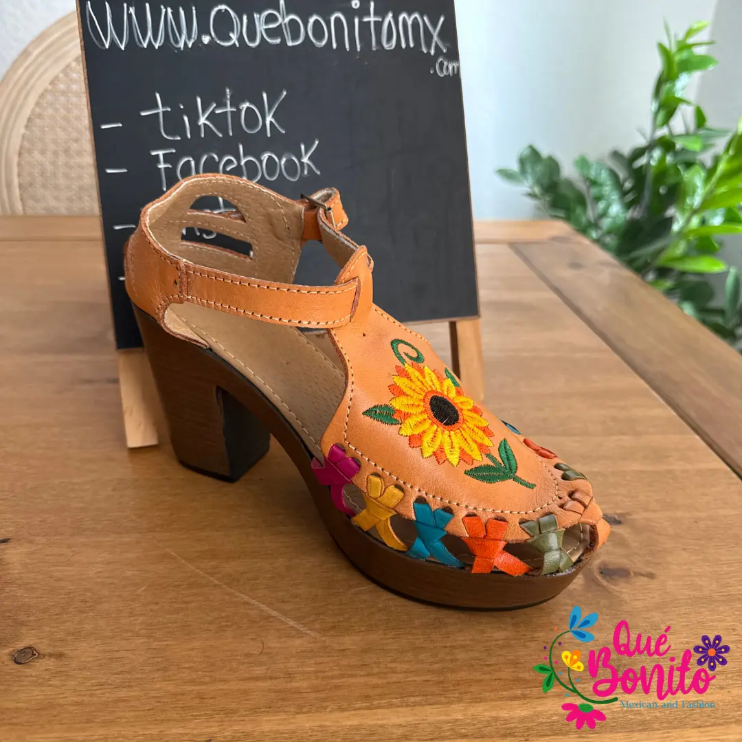 Leather Sunflower Heel 4” Embroidered
