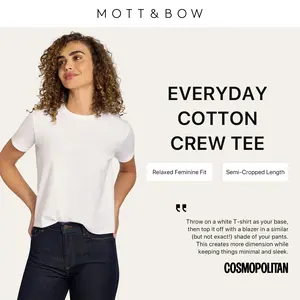 Mott & Bow Everyday Cotton Crew Tee, Relaxed Fit, Semi-Cropped Length, Hide Muffin Top, Easy to Pair with Skirts, Shorts & Jeans