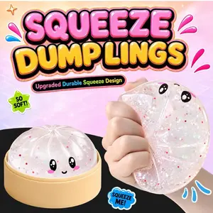 Mystery Glitter Dumpling Squishies with Steamer Box – Cute Bao Bun Stress Ball – Soft Squeeze Sensory Toy for Stress Relief – Sensory Fidget Toy Gift for Kids, Teens & Adults (Glitter White)