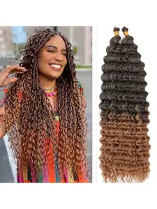 2-Pack Ombre Ocean Wave Crochet Hair Extensions - 30 Inch Deep Wave Braided Hair Highlight Curly Texture, Synthetic Curly Hair, Low-Temperature Fiber, Elegant Bohemian Style For Women'S