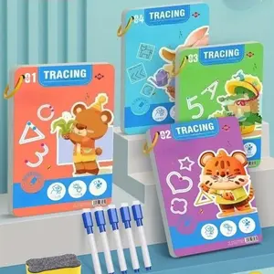 128 Pages Pen Control Training Set Magic Practice Notebook with 4 Volumes 4 Ring Buckles 4 Pens & Whiteboard Eraser for Line Number and Letter Writing