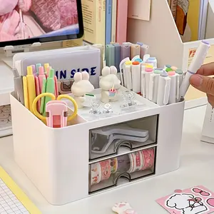 1pc Desktop Drawer Storage Box 2 Drawer Multi-Compartment Storage Rack for Office Home School Dormitory Organizing Additions Stationery Sticky Notes Pens Pencil Case Vanity Cosmetic Drawer Storage Box Sticky Note Box Paint Brush Tape Paper Clip Orga