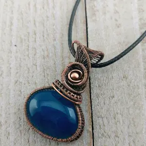 Blue Dragon Vein Agate Copper Pendant | Handmade Wire Wrapped Necklace | Boho Gemstone Jewelry