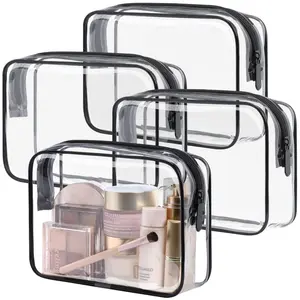 PACKISM TSA Approved Toiletry Bag, 4 Pack in One Size Quart Size Carry-On Travel Cosmetic Organizer Pouch, Airport Airline Compliant Makeup Case for Women & Men