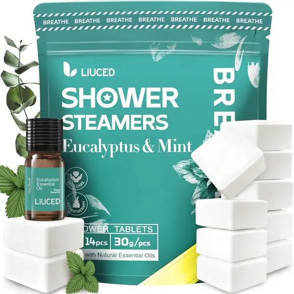 14+1 Shower Steamers - 14 Pack Eucalyptus & Mint Shower Bombs Aromatherapy and 5ml Natural Eucalyptus Essential Oils, Eucalyptus for Shower, Birthday Gifts for Women Mom