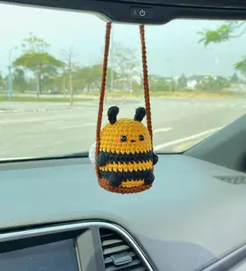 Yarn Bear - Cute Swinging Bee Car Mirror Hanging Accessories, Crochet Bee Ornaments