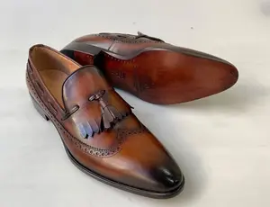 Buy Tucci Di Lusso Mens Brown Italian Leather Handmade Luxury Tassel Slip-on Loafers Shoes