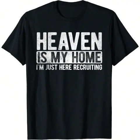 Men's Short Sleeve T-Shirt Funny T-Shirt For Men Heaven Is My Home Christian Religious Jesus T-Shirt Unisex Soft Fabric, Breathable, Comfortable Short Sleeve T-Shirts Perfect For Summer