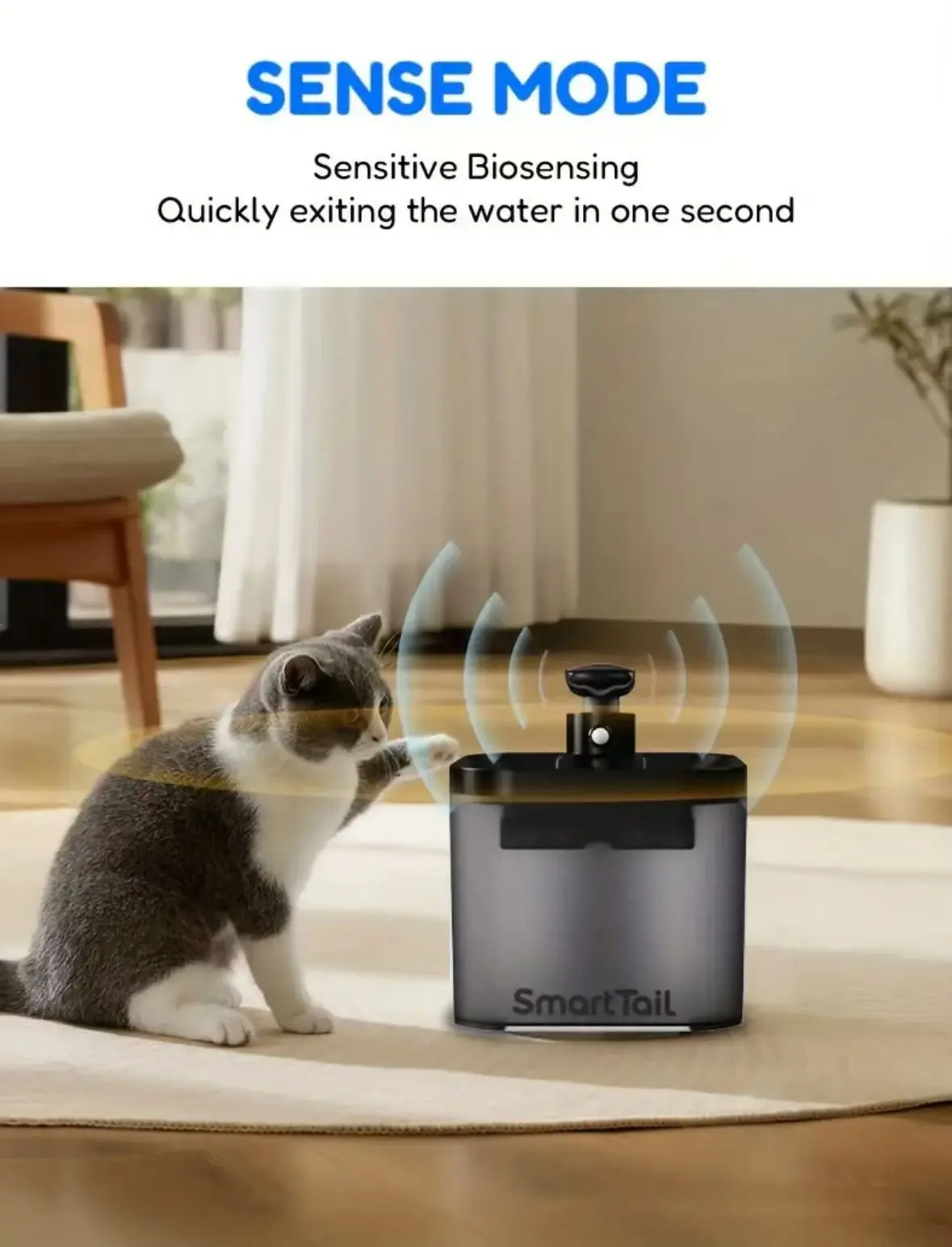 Smarttail Cat Smart Water Dispenser 2.2L Wireless Water Fountain with Filter for Pets