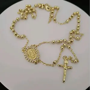 Elegant Rosary with Virgin of Guadalupe and Sparkling 14k Gold Plated Beads for Spiritual Wear Hermoso Rosario con la Virgen de Guadalupe y Brillante al Rededor en Oro Laminado 14k