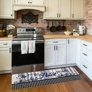 Flannel Kitchen Mat Set, Vintage Wood Grain & Check Design, Non-Slip, Absorbent, Home Decor (1/2/3pcs) laundry room hallway