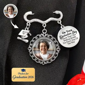 Graduation Walking Beside You, Personalized Memorial Graduation Pin, Custom Photo Cap Charm, Remembrance Tribute for Tassel, Sympathy Gift
