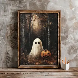 Dark Forest with Ghosts Print, Printable Vintage Halloween Wall Art, Dark Cottagecore Print, Rustic Farmhouse Art, Dark Academia Decor