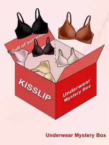 Three-Piece Random Blind Box, Women's Bralette Set, Plain Lined Design, Adjustable Strap Buckleless Closure, Comfortable Daily Wear Underwear