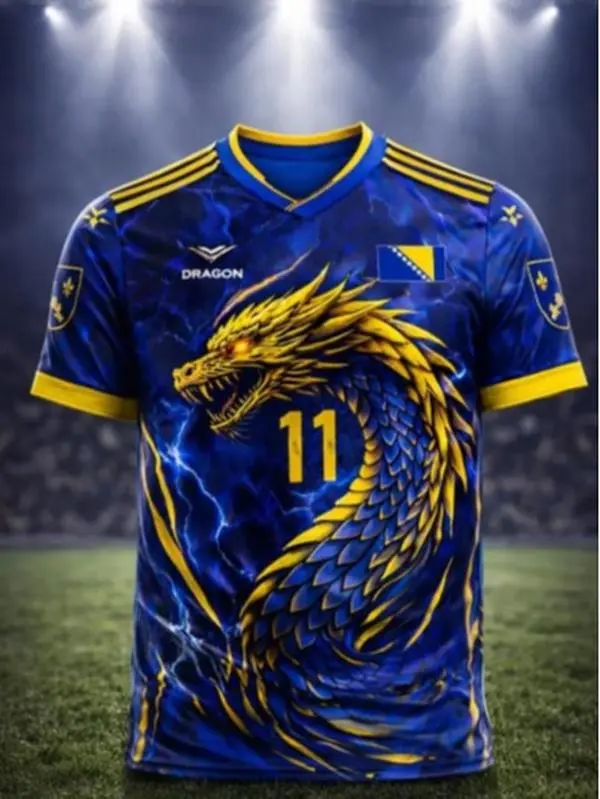 Bosnia Herzegovina Crew Neck Soccer Fan 3D Jersey, Custom Name Number Football Tee