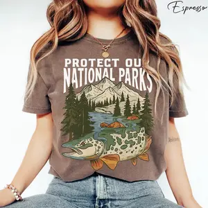 Comfort Colors National Park T-Shirt with Protect Our National Parks design, a vintage nature tee perfect for hiking, outdoorsy adventures, and retro fish lovers.