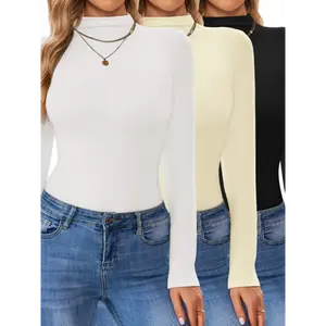 3 Pack Women Long Sleeve Mock Neck Slim Fit Tops Winter Thermal Base Layer Soft Stretch Undershirts Turtleneck Shirt