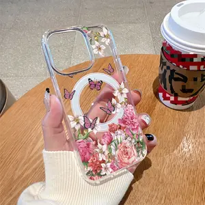 Flowering Butterflies Magnetic Phone Case for iPhone 15 Plus 16 Pro Max 14 13 12 11 Pattern Matte Shockproof Anti-Scratch Stylish Smartphone Cover