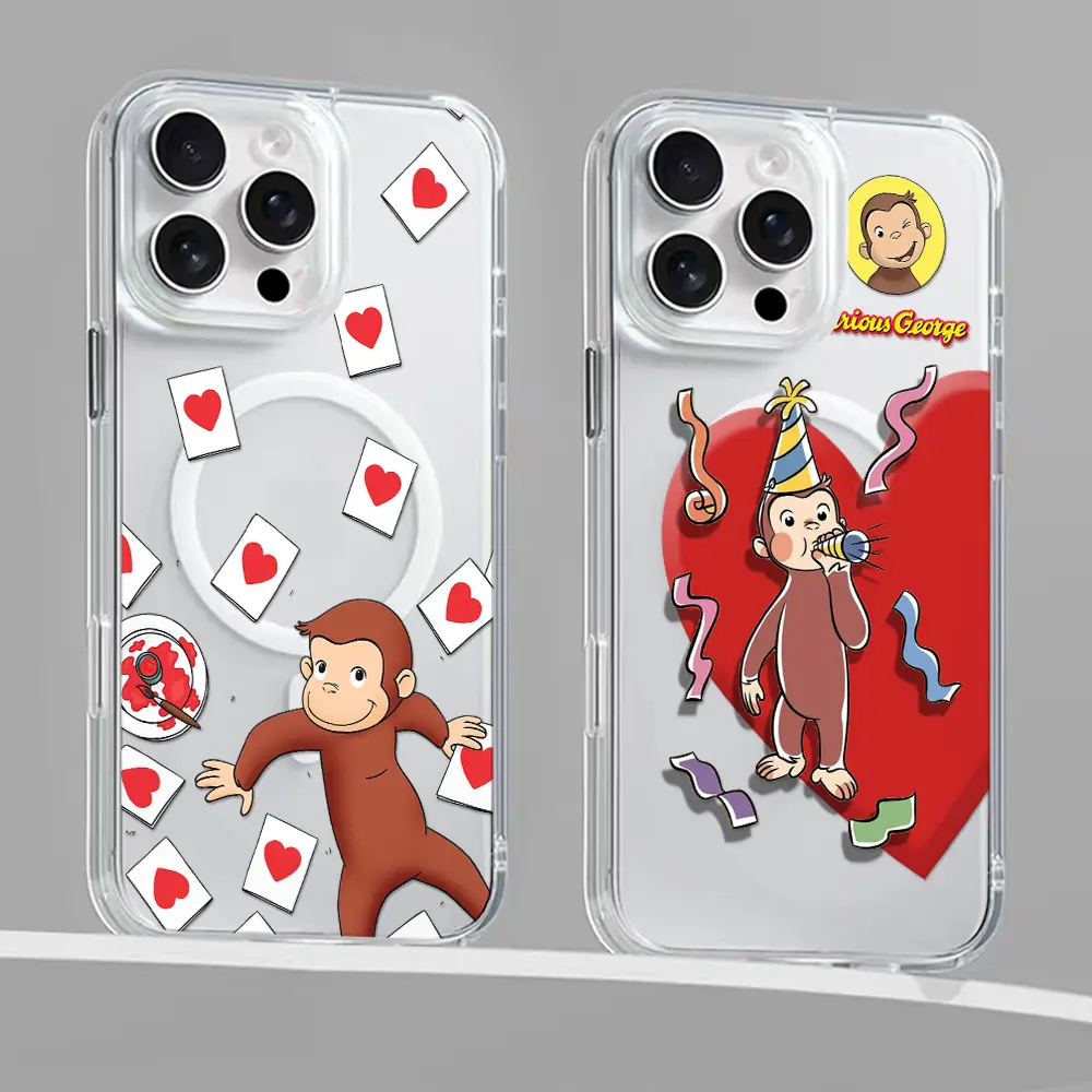 Magnetic for iPhone 17/16/15/14/13/12/11 Xs Pro Max Plus AIR Case, Curious George Case Compatible with MagSafe, for Samsung S22/S23/S24/S25/PLUS/ULTRA/FE phone casing Transparent shockproof protective case Shell Protection 2Cx250822T12