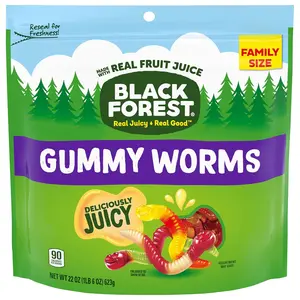 Black Forest Gummy Worms Candy, Made With Real Fruit Juice, Resealable Bag, 22 Ounce Snack Cherry