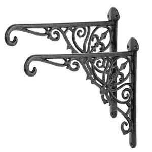 Sungmor Decorative Cast Iron Wall Bracket for Hanging Baskets – 2 Pack Heavy Duty Plant Hanger Hook for Outdoor/Indoor Use – Vintage Metal Hanging Bracket for Lanterns, Bird Feeders, Signs