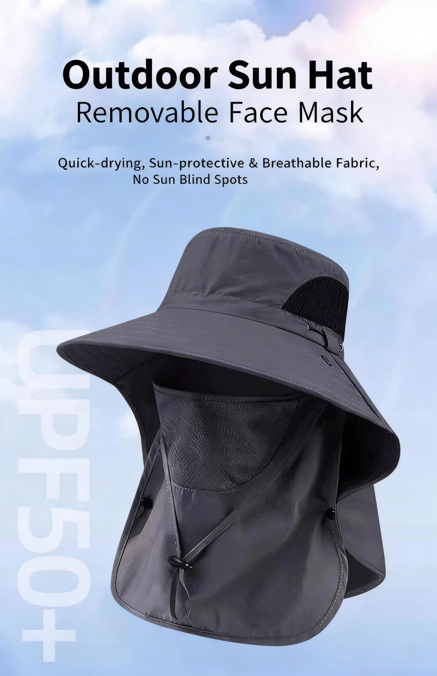 Quick-Dry Men’s Waterproof Fishing Hat – UV Protection Wide Brim Bucket Hat with Detachable Neck Protection and Face Cover for All Your Outdoor Activities this Summer