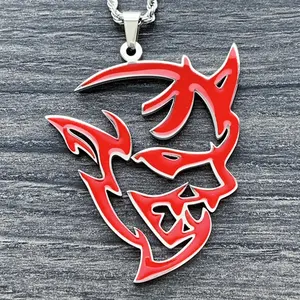 Red Demon Necklace SRT - 1.5" Mirror Polished Pendant in Solid 316L Surgical Stainless Steel with Hard Enamel Finish Choice of Chain Free Gift Included