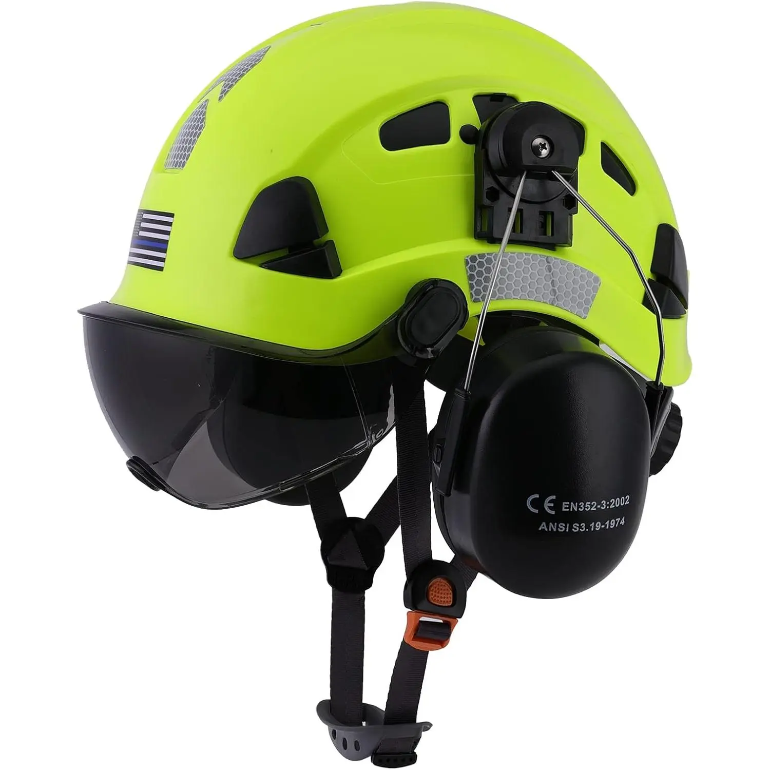 3-in-1 Vented Authentic Helmet - High-Visibility Forestry Chainsaw Hard Hat with Visor, Ear Muffs, Chin Strap, Reflective Strips, Adjustable Ratchet Suspension, Size Adjustment, UV Protection for Arborist Logging, Landscaping Tasks, Versatile Forestry Use