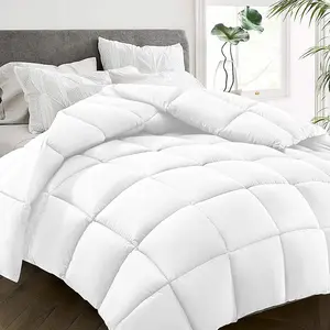 All Season Queen Size Bed Comforter - Cooling Goose Down Alternative Quilted Duvet Insert with Corner Tabs - Winter Warm - Machine Washable - White