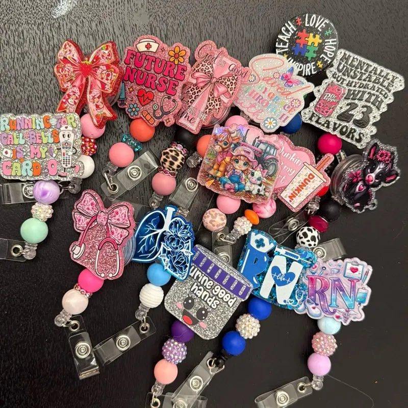LIVE CLAIM Badge Reel with Assorted Designs and Colorful Beads for Nurses and Medical Professionals