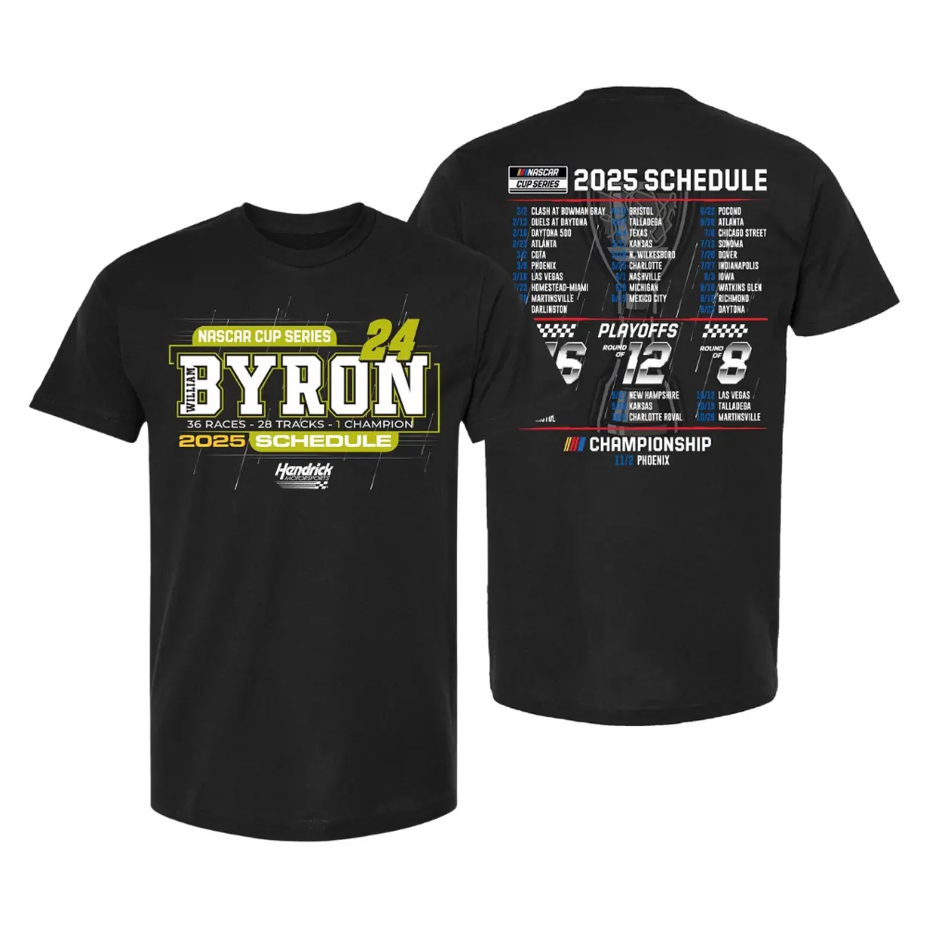 William Byron 2025 NASCAR Cup Series Schedule T-Shirt, Racing Fan Tee, Official Hendrick Motorsports Apparel