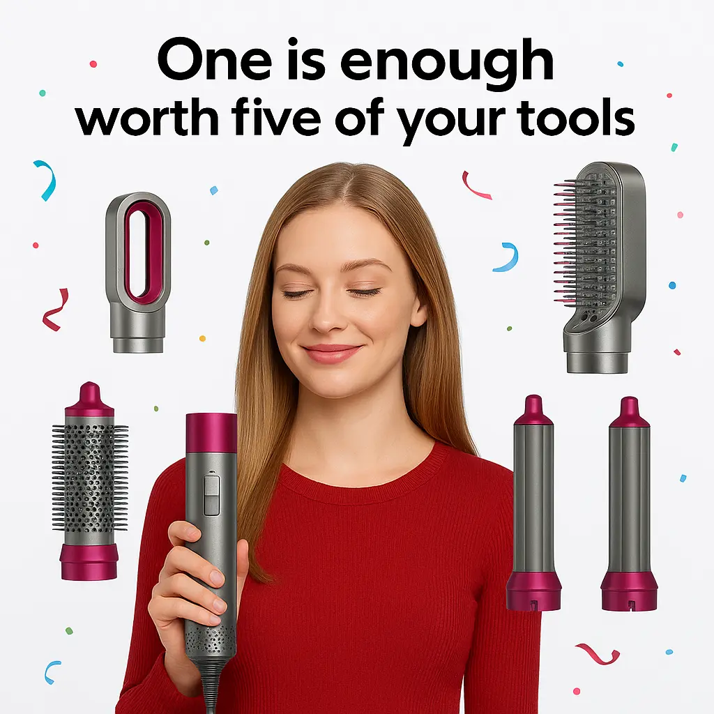 Multi-Function Hot Air Curling Wand & Styling Brush - 5in1 Hair Styling Tool with Adjustable Speeds and Detachable Heads,Includes Hot Air Curling Brush,Dryer Brush,Half Round Straightening Brush,and Self-Suction Wand-Suitable for All Hair Types Removable