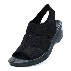 Women's Fly-Knit Wedge Sandals, Ultra Light Breathable Knit Platform Sandals with Adjustable Heel Strap, Soft Shock Absorption & Arch Support Insoles, Non-Slip Wear-Resistant Casual Shoes for All-Day Comfort