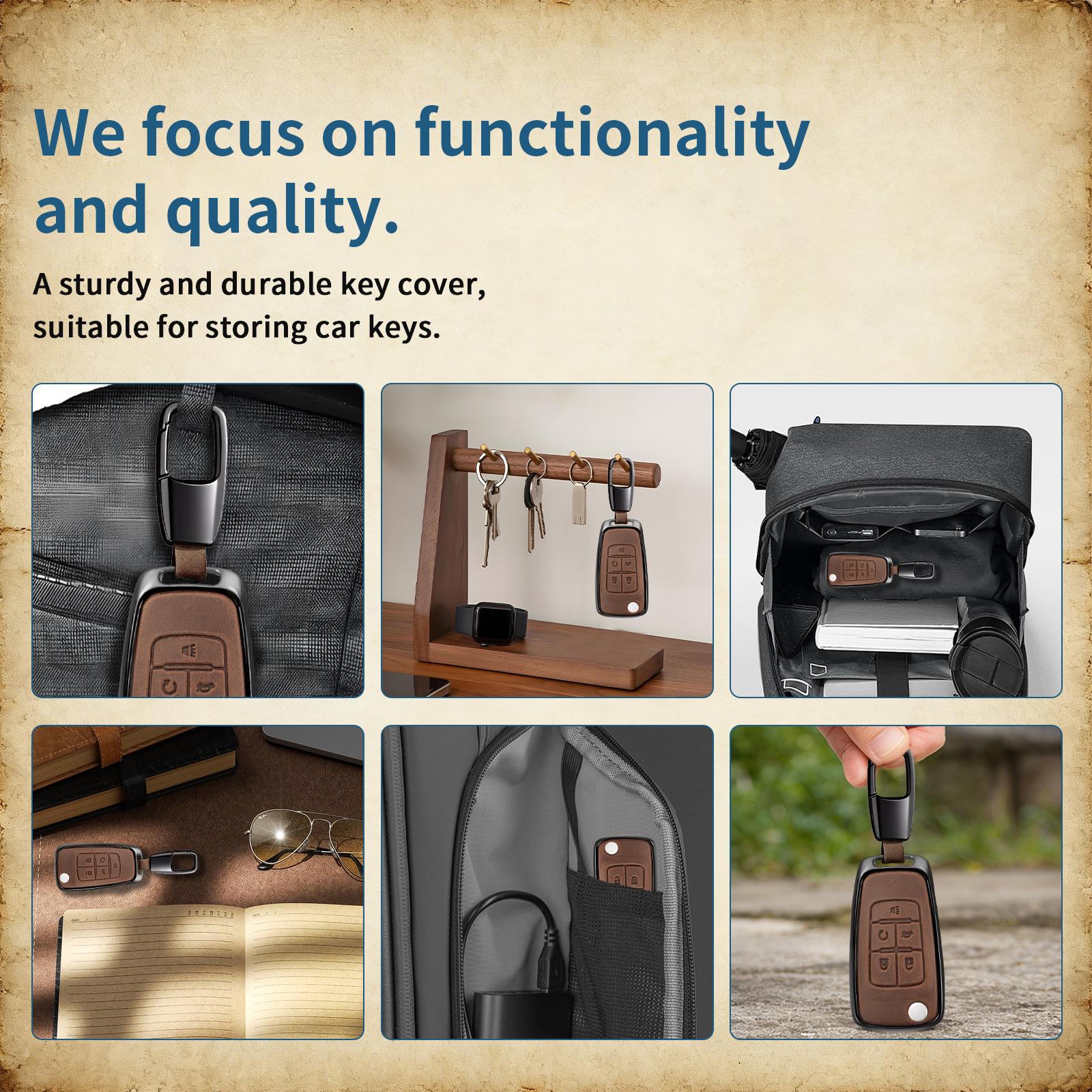 For Chevrolet flip key fob cover case with keychain,genuine leather key Shell/skin,5-Buttons fit chevy Equinox Impala Malibu Camaro Cruze Sonic Terrain Flip Key Vehicle Accessories