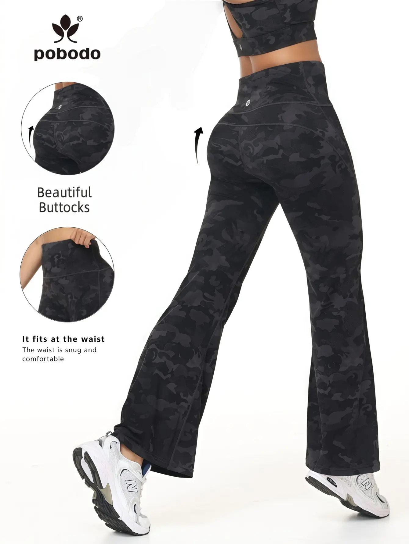 POBODO Women's Printed Flare Yoga Pants - Butt Lift, Slim-Fit, with Invisible Back Zipper Pockets for Womens Fitness, Workout Outfit Inspo,travel essentials,camping essentials