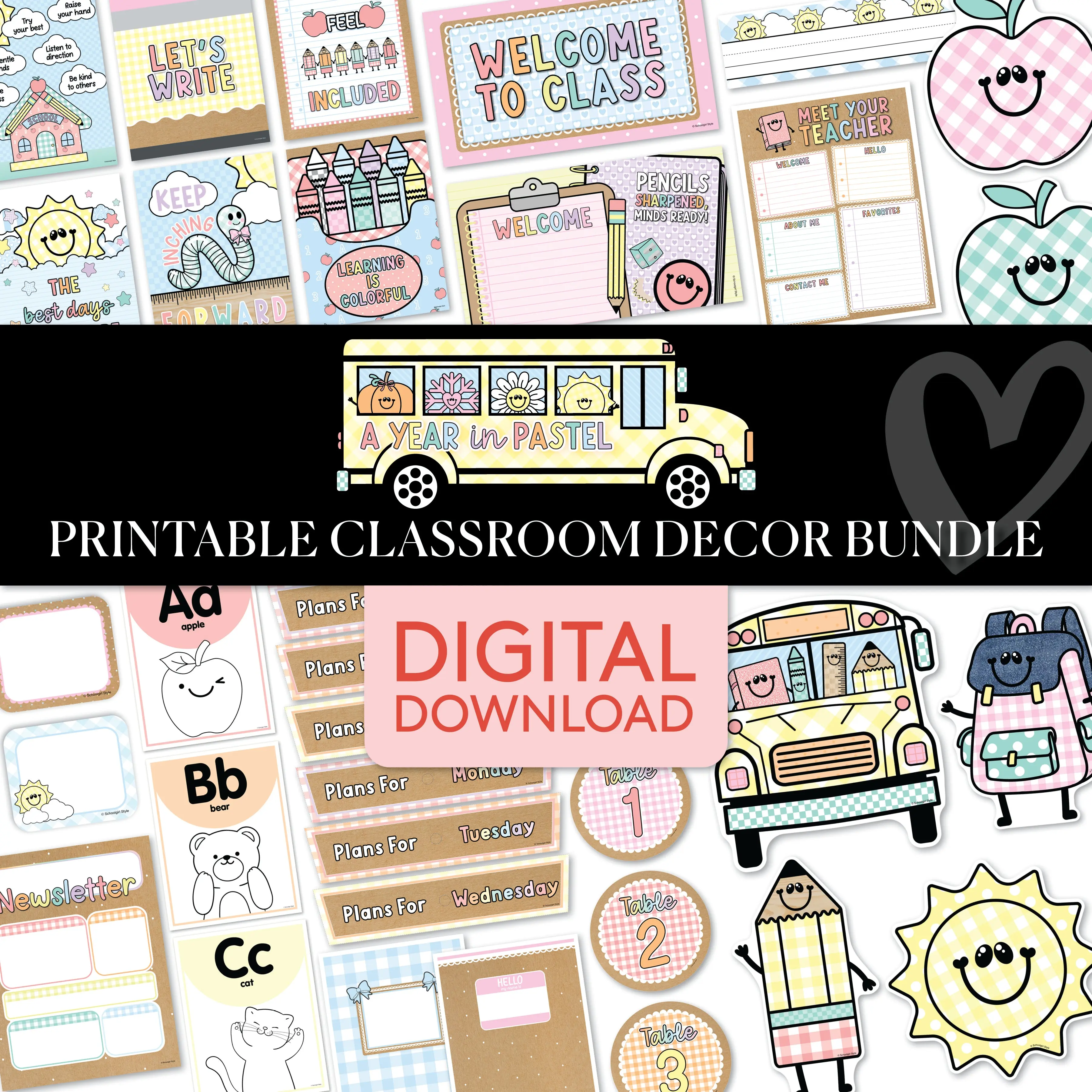 A Year In Pastel Full Printable Classroom Decor Bundle