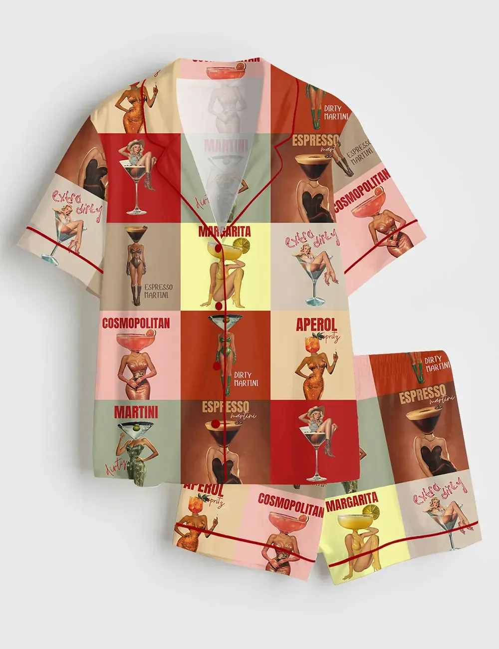 Funky Cocktail Dirty Martini Cocktail Lover Long and Short Sleeve Pajama Set, Sleepwear for Women, Pjm for Girls