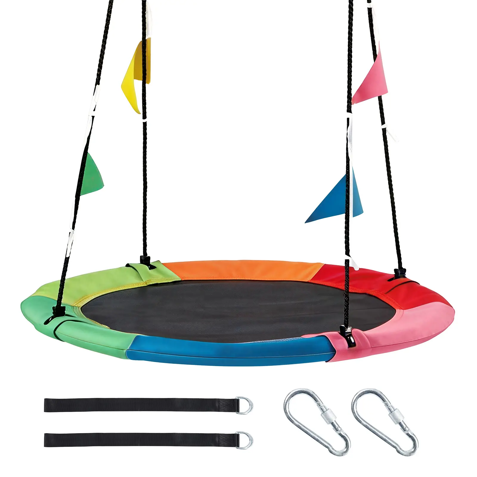 40 Inch Saucer Tree Swing, Heavy Duty Waterproof Round Seat for Kids & Adults, Outdoor Indoor Flying Swing Set with Adjustable Ropes & Hanging Straps for Backyard Playground