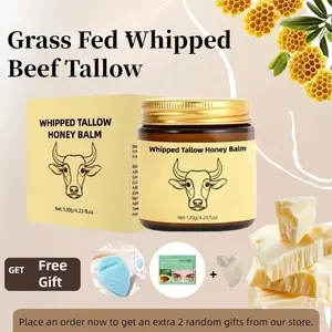 【whipped body butter】Whipped Beef Tallow Body Butter - Organic Grass-Fed Tallow & Raw Honey Balm - All Natural Skin Barrier Repair for Glowing Glass Skin (4oz)