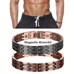 1pc Men's Copper Magnetic Bracelet with 3500 Gauss Magnets, Adjustable Fit with Sizing Tool, Solid Copper & Black Enamel Design for Muscle Recovery & Blood Circulation Support