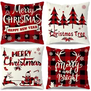 Christmas Decorations, Christmas Decor Christmas Pillow Covers 18x18 Set of 4 Red Black Buffalo Check Plaid Christmas Decorations Clearance Indoor Outdoor Xmas Throw Pillow Cases for Sofa Couch