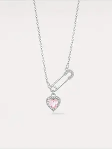 Heart Shaped Safety Pin Pendant Necklace, Fashion Jewelry for Party, Daily Clothing Decor, Trendy All-match & Exquisite Jewelry for Birthday Gift, Love Heart Necklace