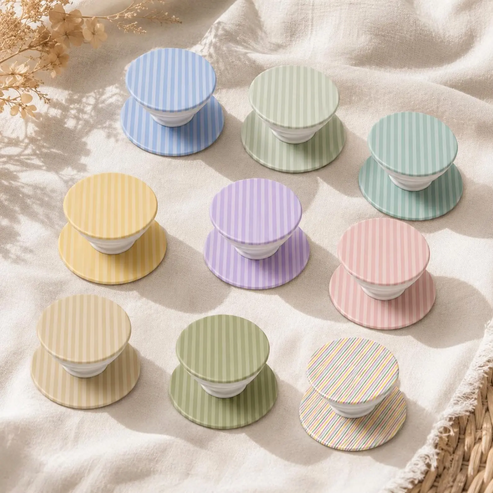 Pastel Stripe Phone Grip Coquette Pop Socket Cute Y2K Aesthetic Phone Holder Minimalist Striped Phone Stand Soft Color Grip Gift